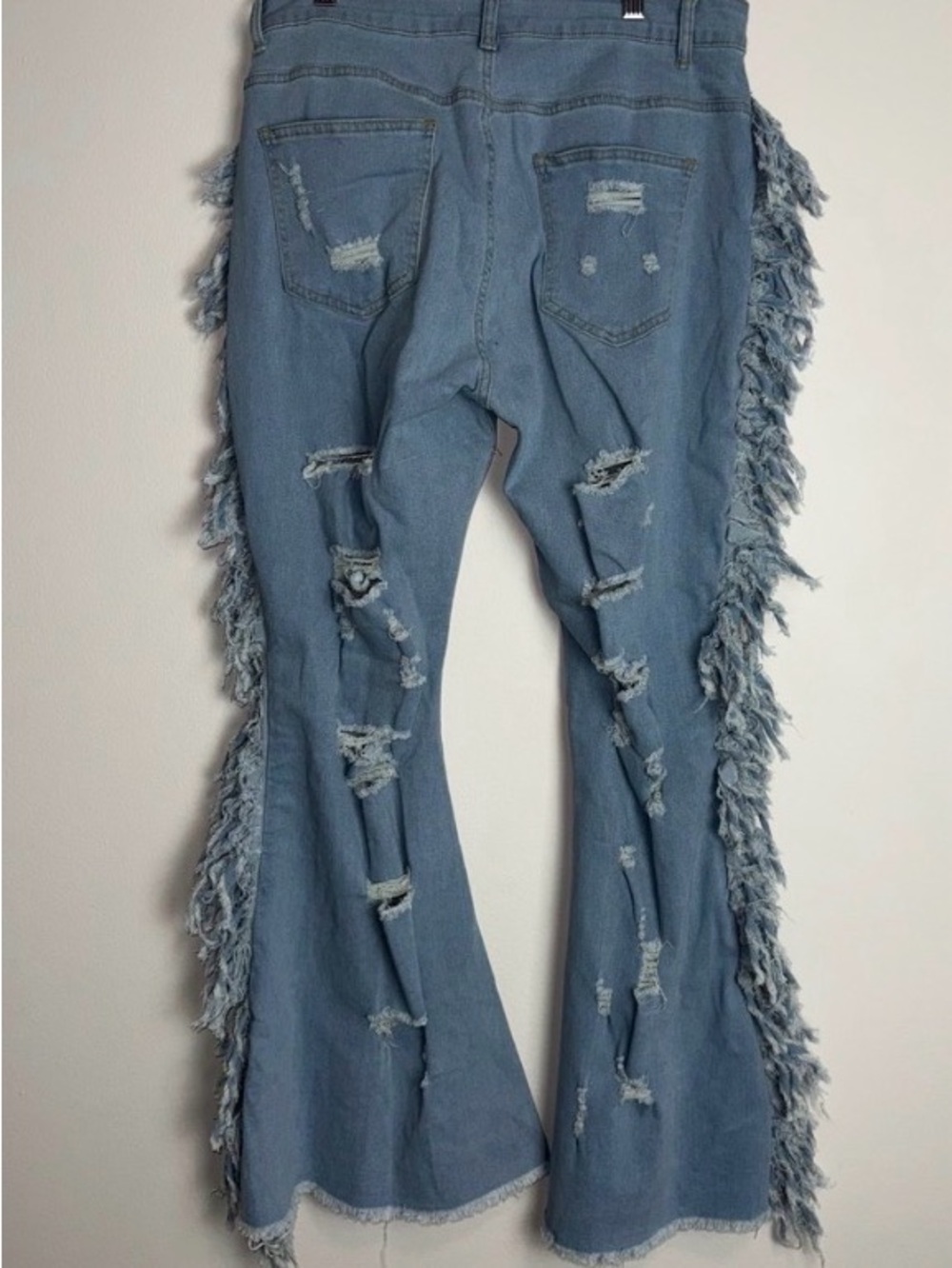 MICAS Womens Light Wash Distressed Flare Jeans with Fringe Size L - Picture 2 of 4